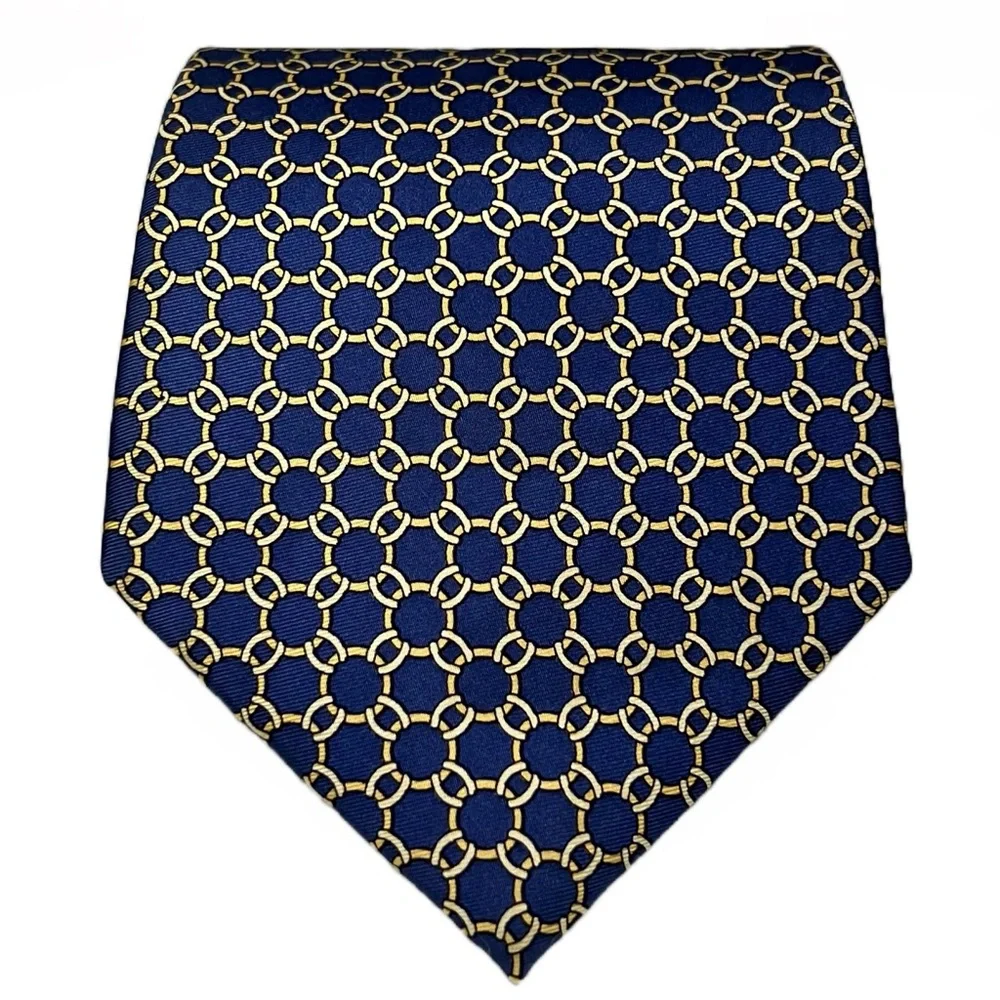 Tommy Hilfiger 100% Silk Designer Tie Blue‎ Geometric Preppy Necktie US-Made